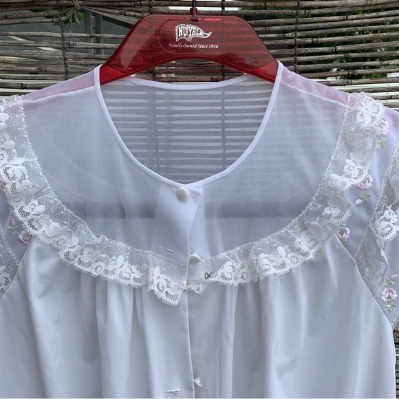 Vintage Shadowline Pink Dress Nightgown Nylon Medium Embroidered Rose Lace Sheer - Picture 5 of 10